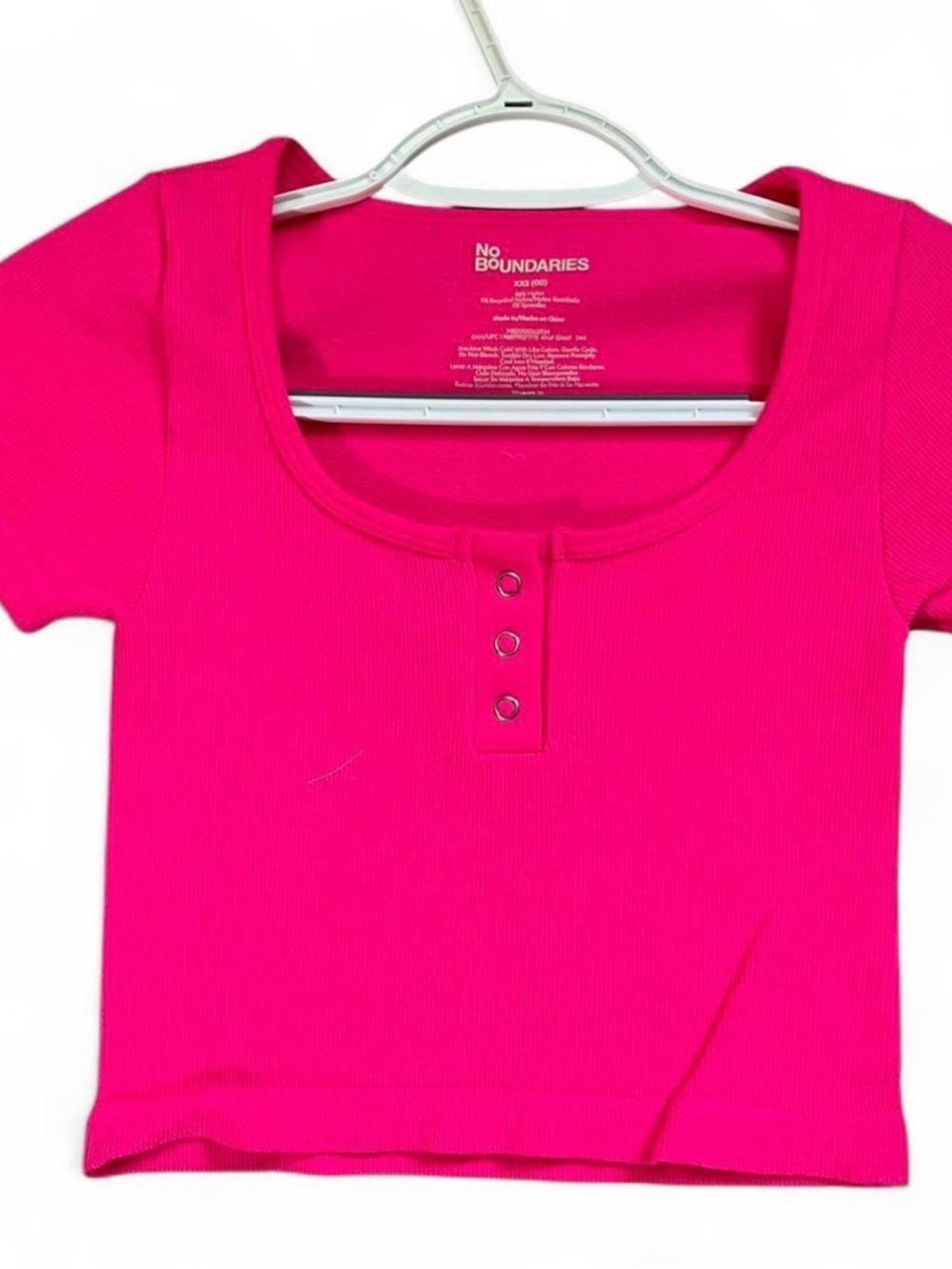 No Boundaries Hot Pink Ribbed Henley Crop Top